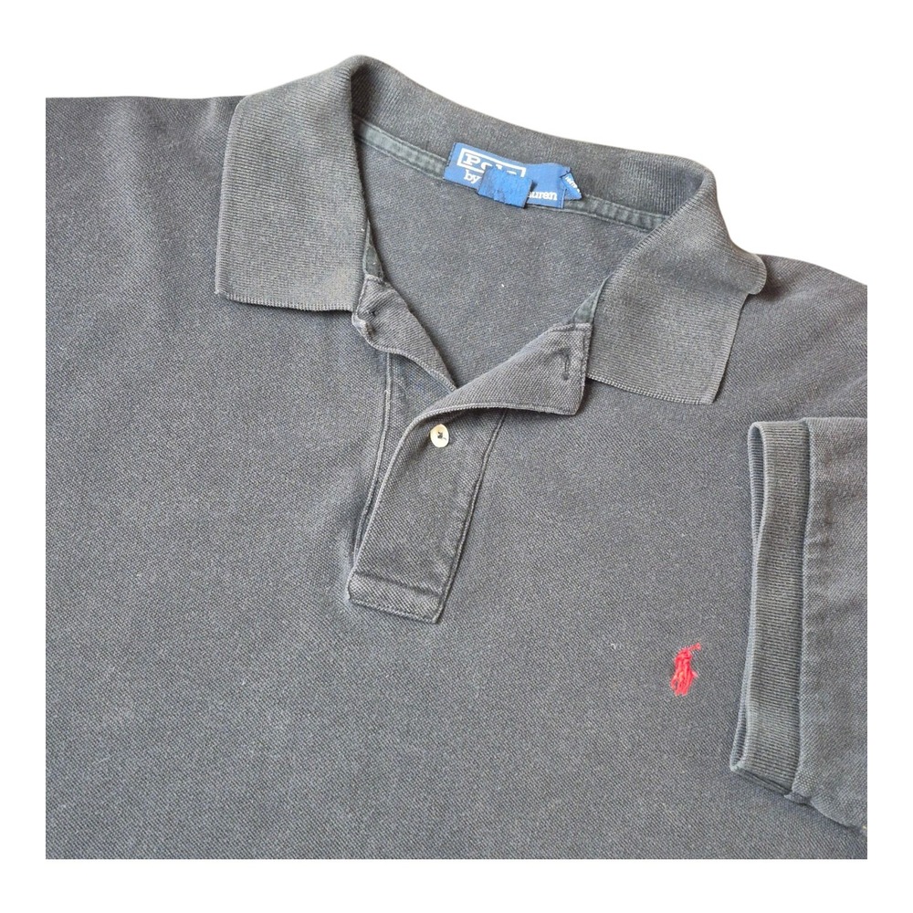 VTG Polo Ralph Lauren Black Cotton Polo‎ Shirt Sleeve Classic Preppy Men's LT